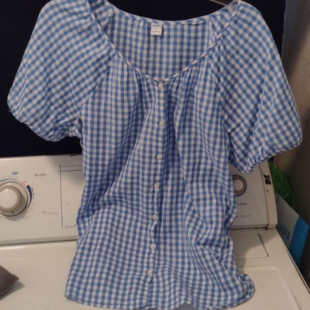 Gingham Brigitte Bardot blouse Vichy sky blue